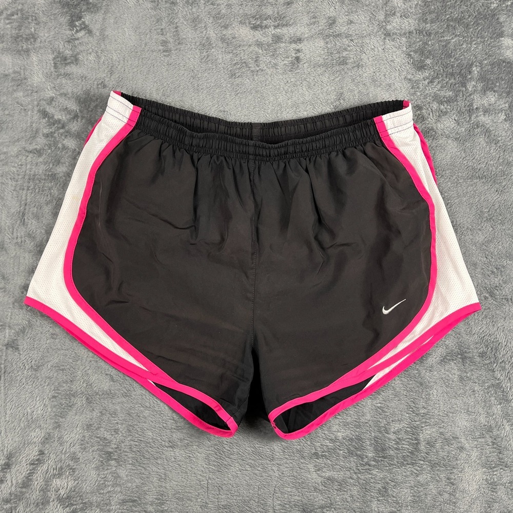 Nike Tempo Dri Fit Running Shorts Womens Medium Black Mesh Lined Pink Trim